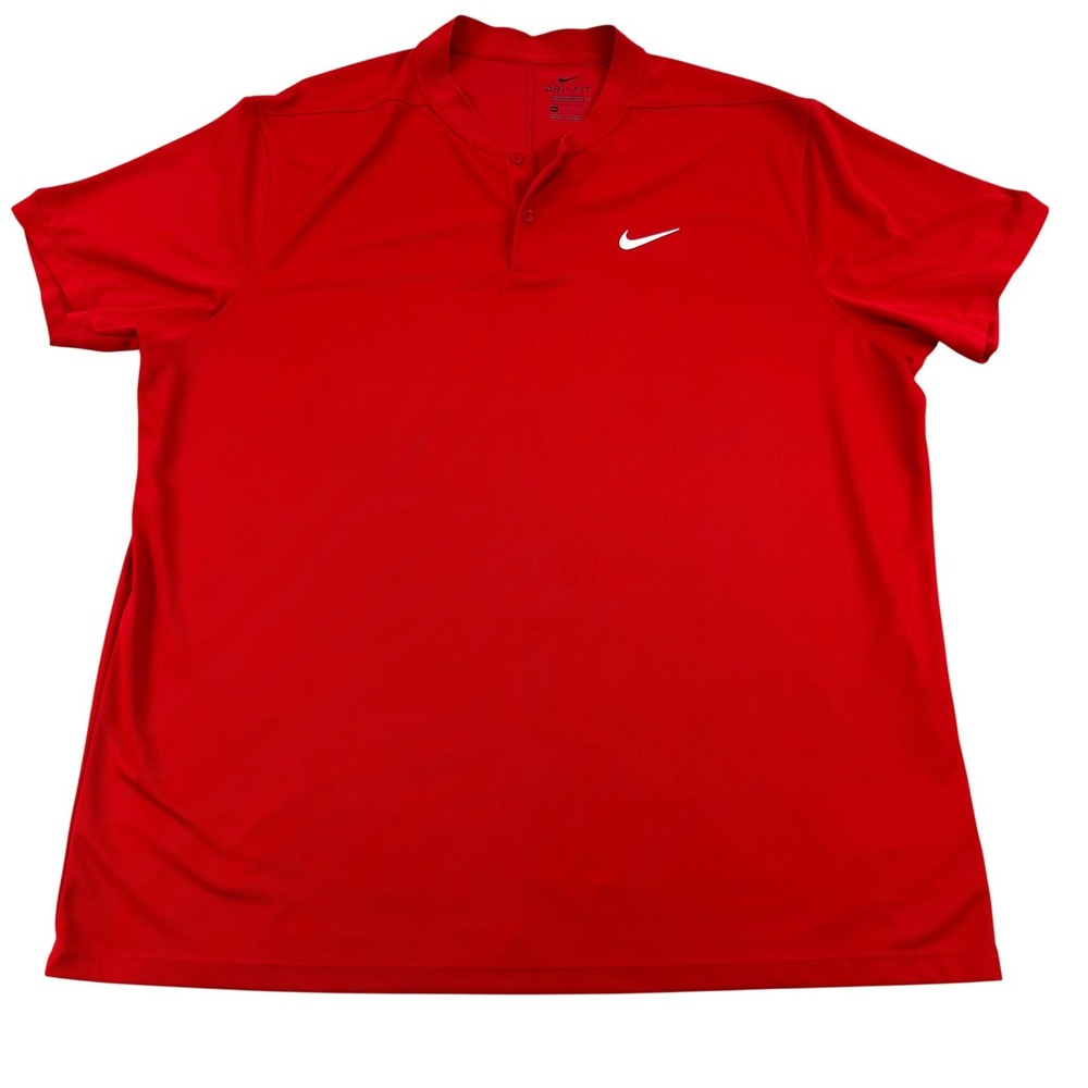 Nike Dri-FIT Shirt Mens 2XL Red Short Sleeve Henley Training Tee Top Gym Running